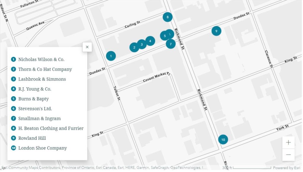 Image of a map of the fashion businesses discussed in this exhibit.